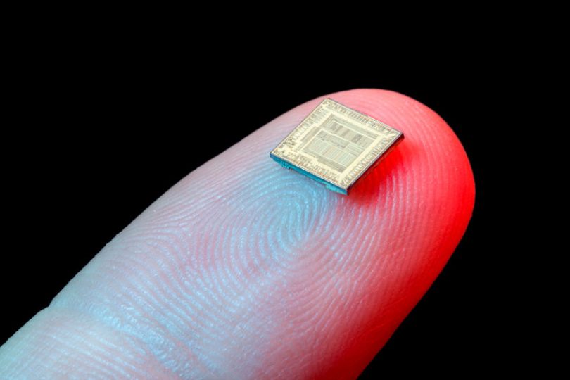 silicon micro chip on human finger's tip