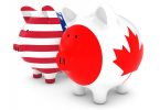 US canada flag currency piggy bank